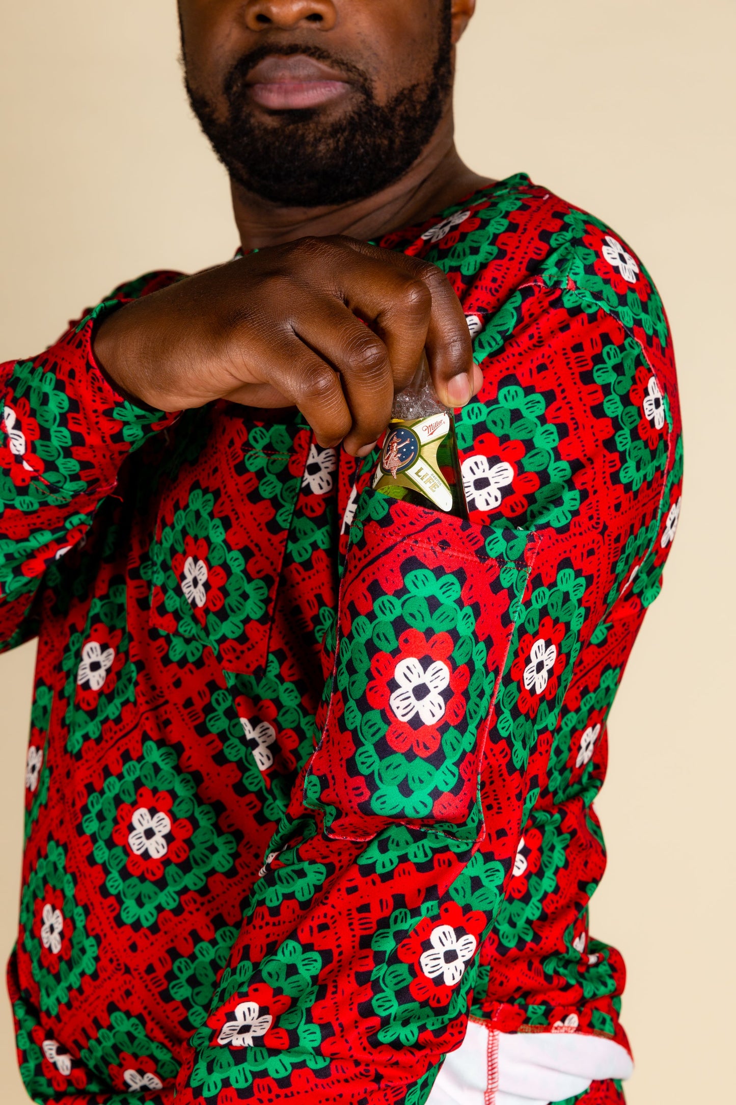 The Quilty Pleasure | Mens Red And Green Quilted Christmas Pajama Top