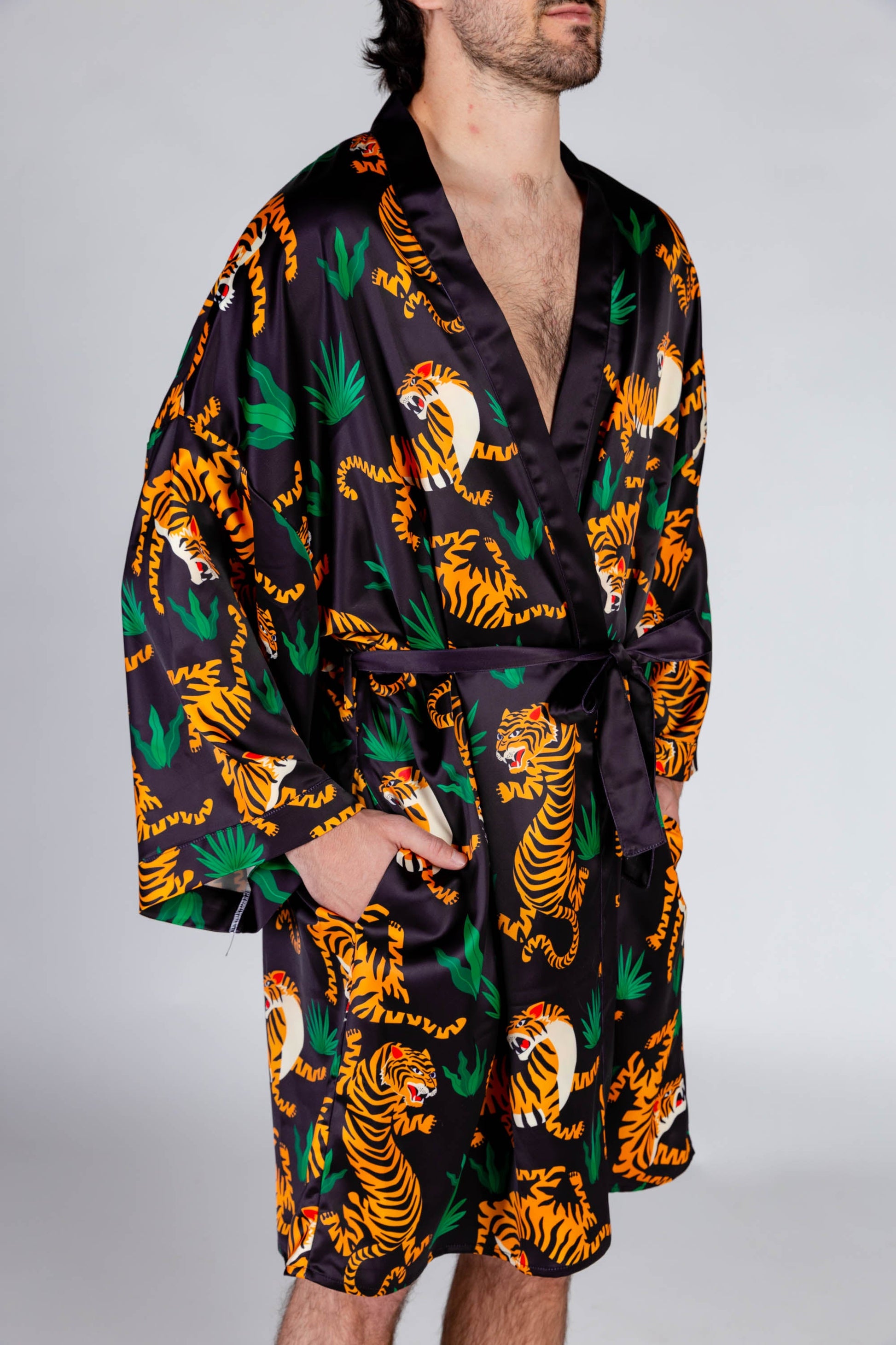  The Tamer | Tiger Print Satin Kimono