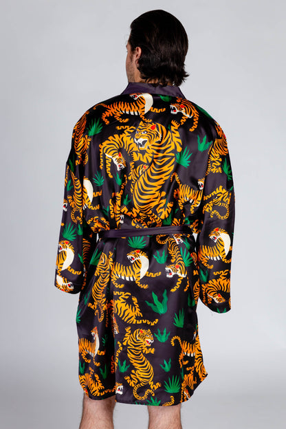  The Tamer | Tiger Print Satin Kimono