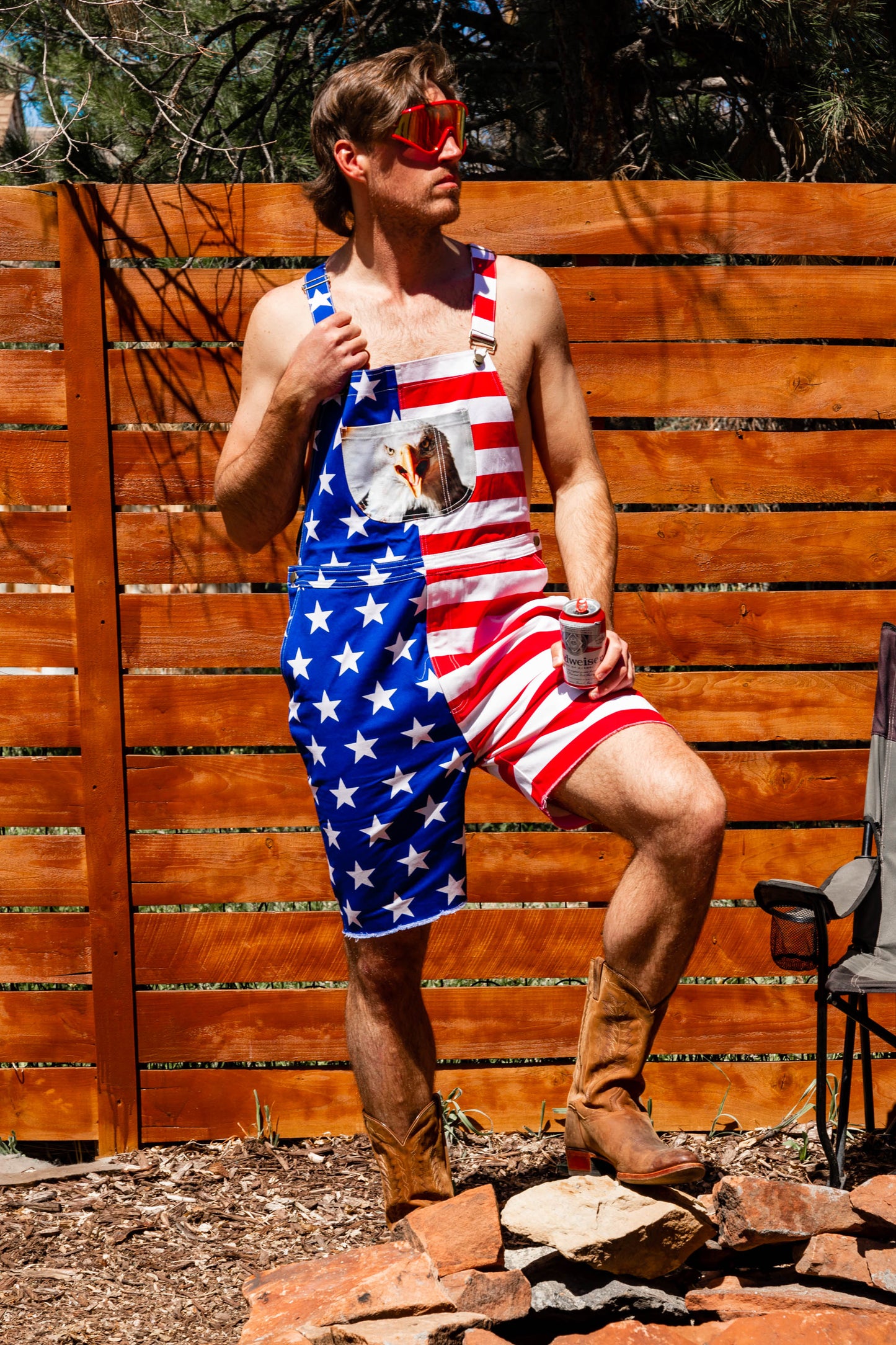  The Screamin' Eagles | American Flag Short Overalls