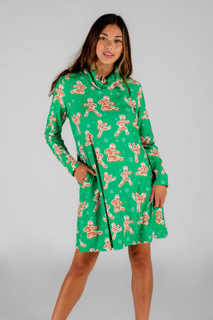  The Ninja Bread | Green Gingerbread Man Turtleneck Dress