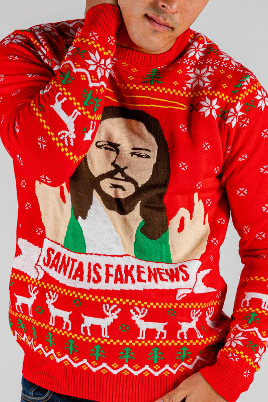  Santa Is Fake News | Men's Jesus Christ Xmas Sweater