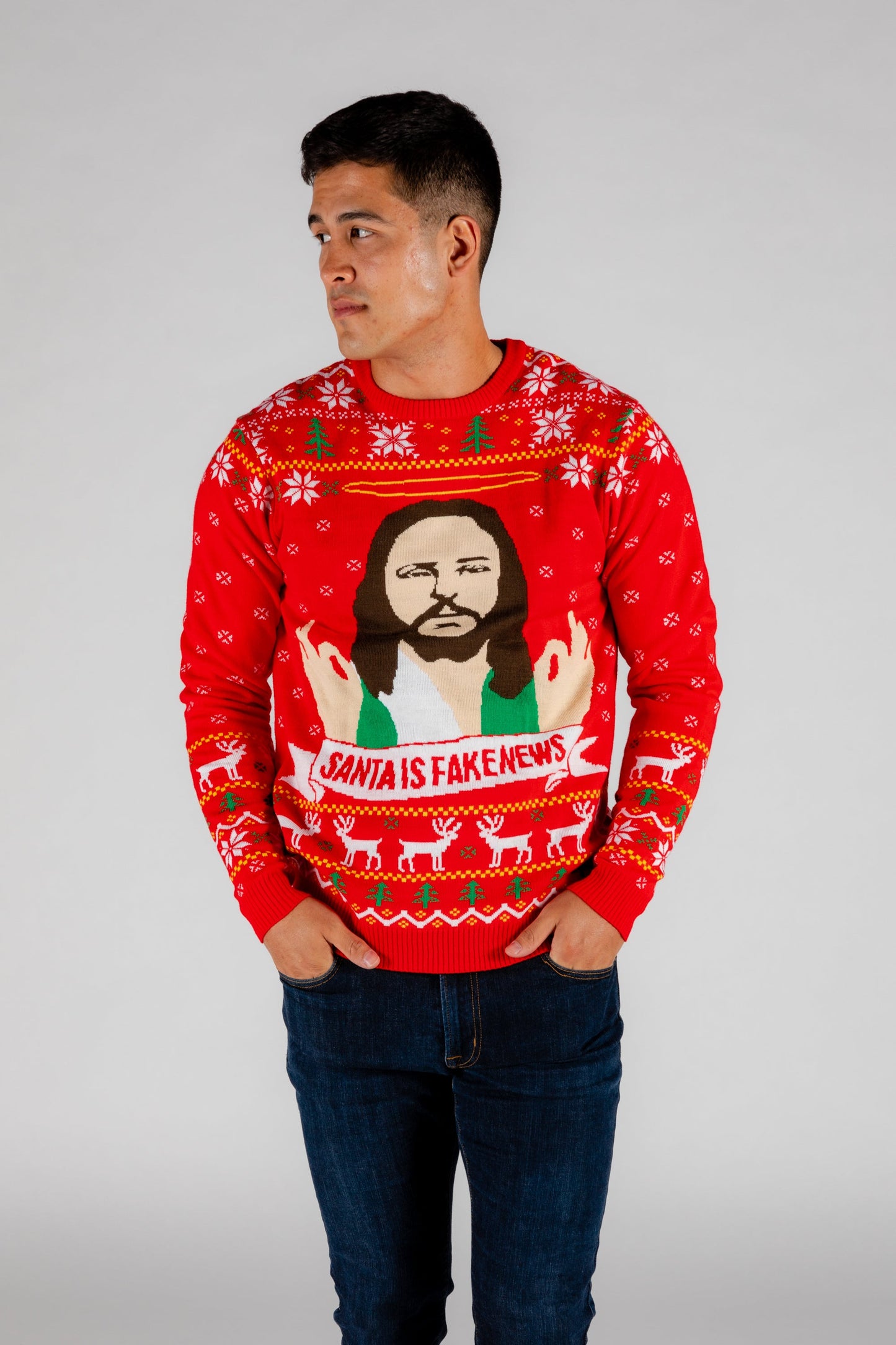  Santa Is Fake News | Men's Jesus Christ Xmas Sweater