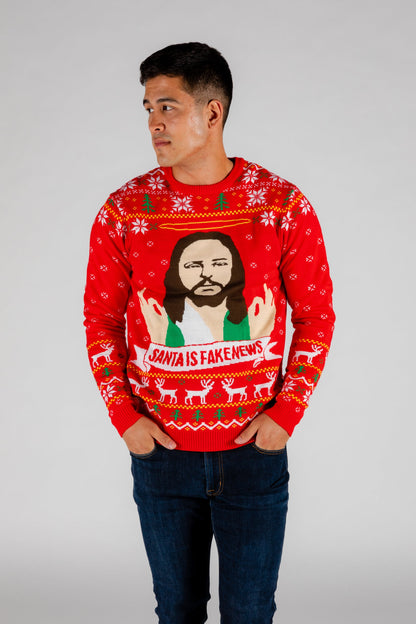  Santa Is Fake News | Men's Jesus Christ Xmas Sweater