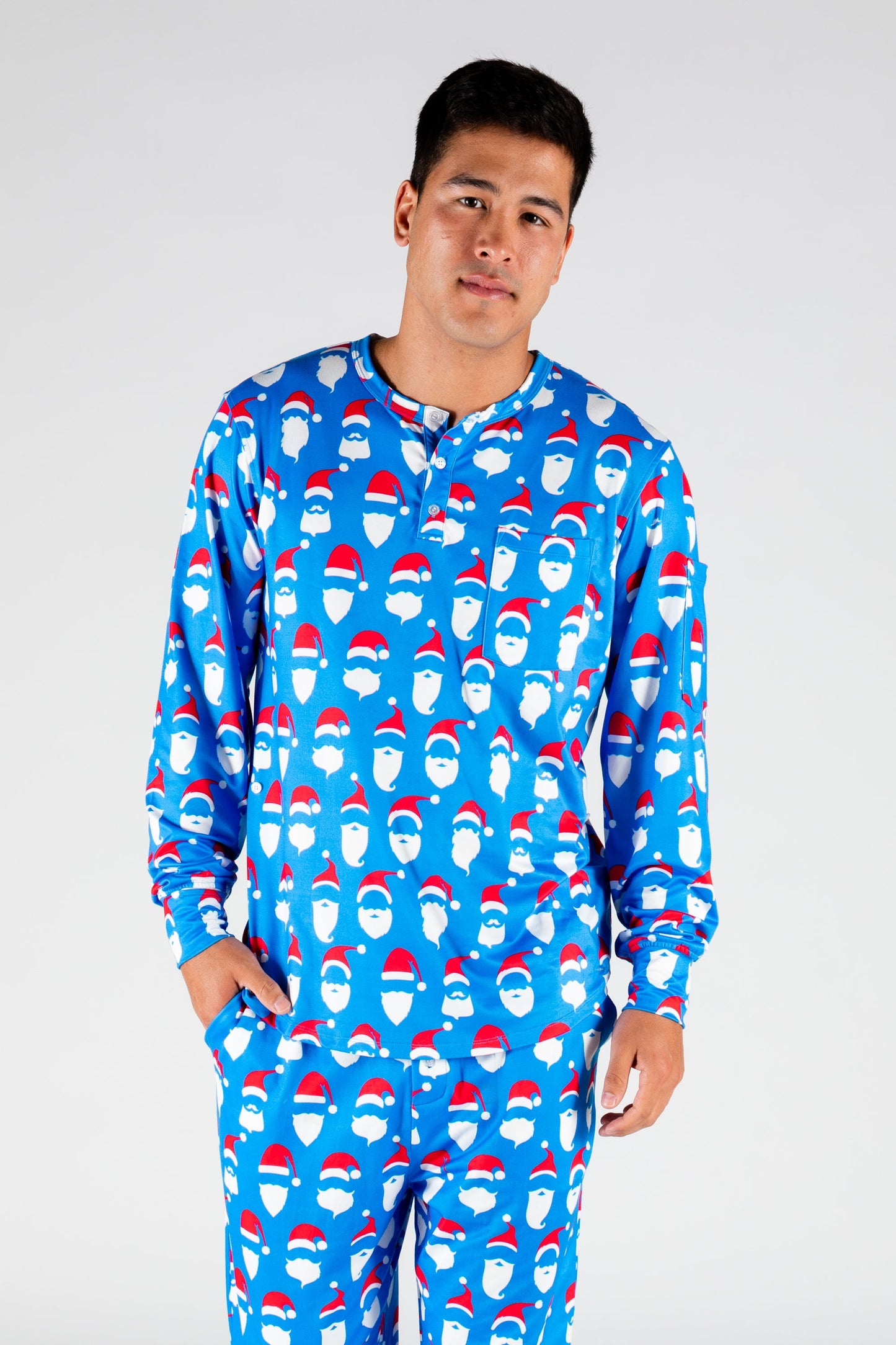  The 50 Shades Of Santa | Mens Blue Santa Faces Christmas Pajama Top