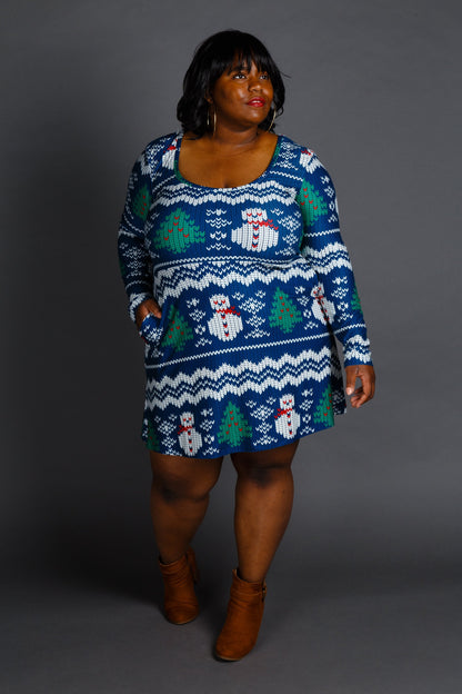  The Eggnog Aficionado | Snowman Print Christmas Skater Dress