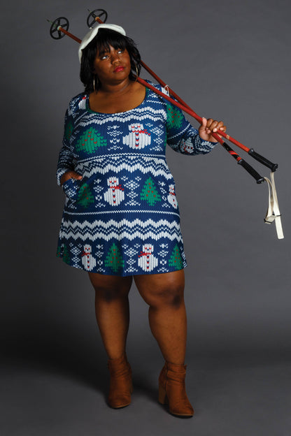  The Eggnog Aficionado | Snowman Print Christmas Skater Dress
