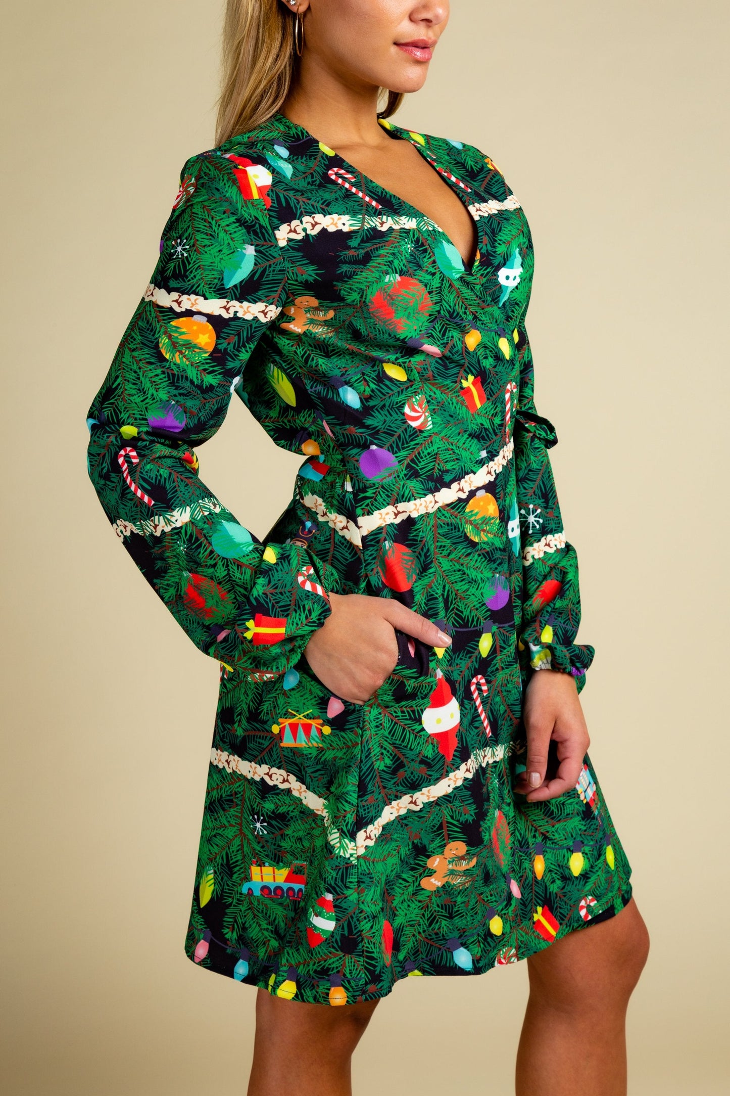  The Christmas Tree Camo | Christmas Tree Print Wrap Dress