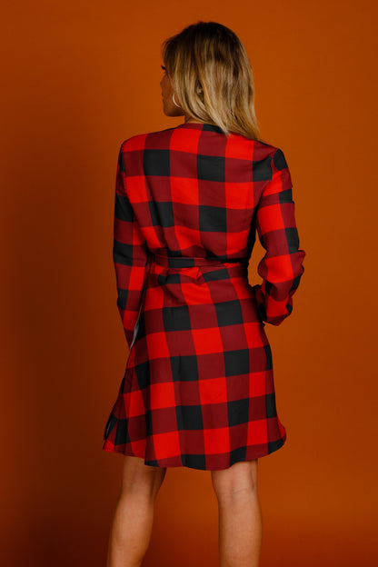  The Red & Black Lumberjack | Red Buffalo Check Christmas Wrap Dress