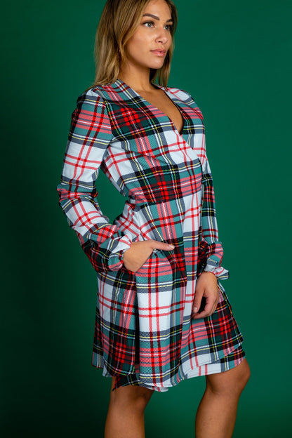  The Scotch On The Rocks | White & Red Plaid Christmas Wrap Dress