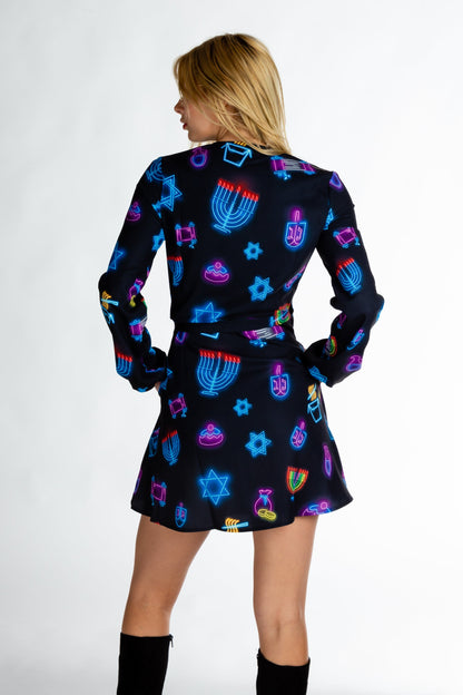  The Latke'd & Loaded | Neon Hanukkah Wrap Dress