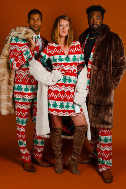  The Red Ryder | Knit Print Christmas Wrap Dress