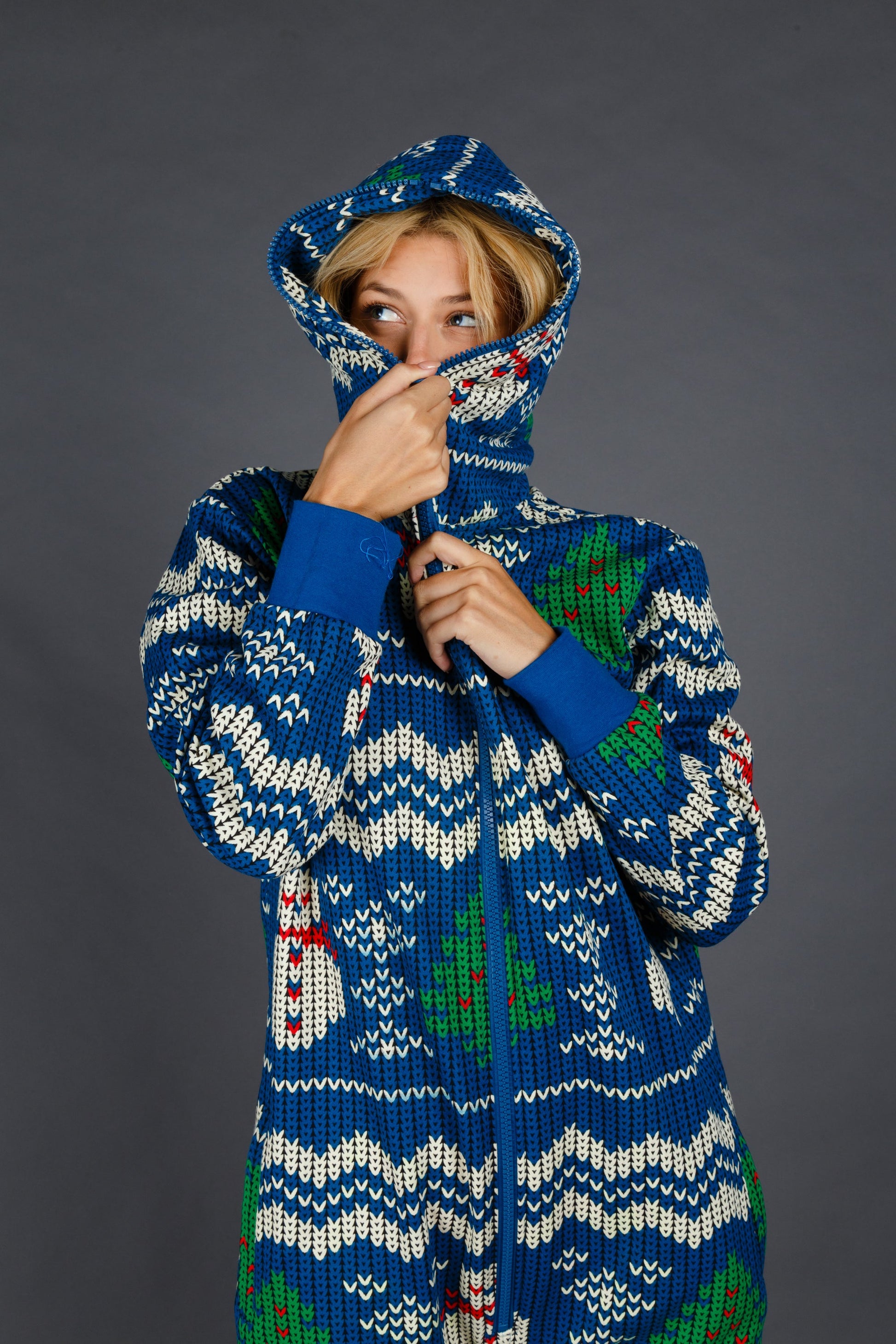  The Eggnog Aficionado | Ladies Unisex Snowman Print Blue Christmas Onesie