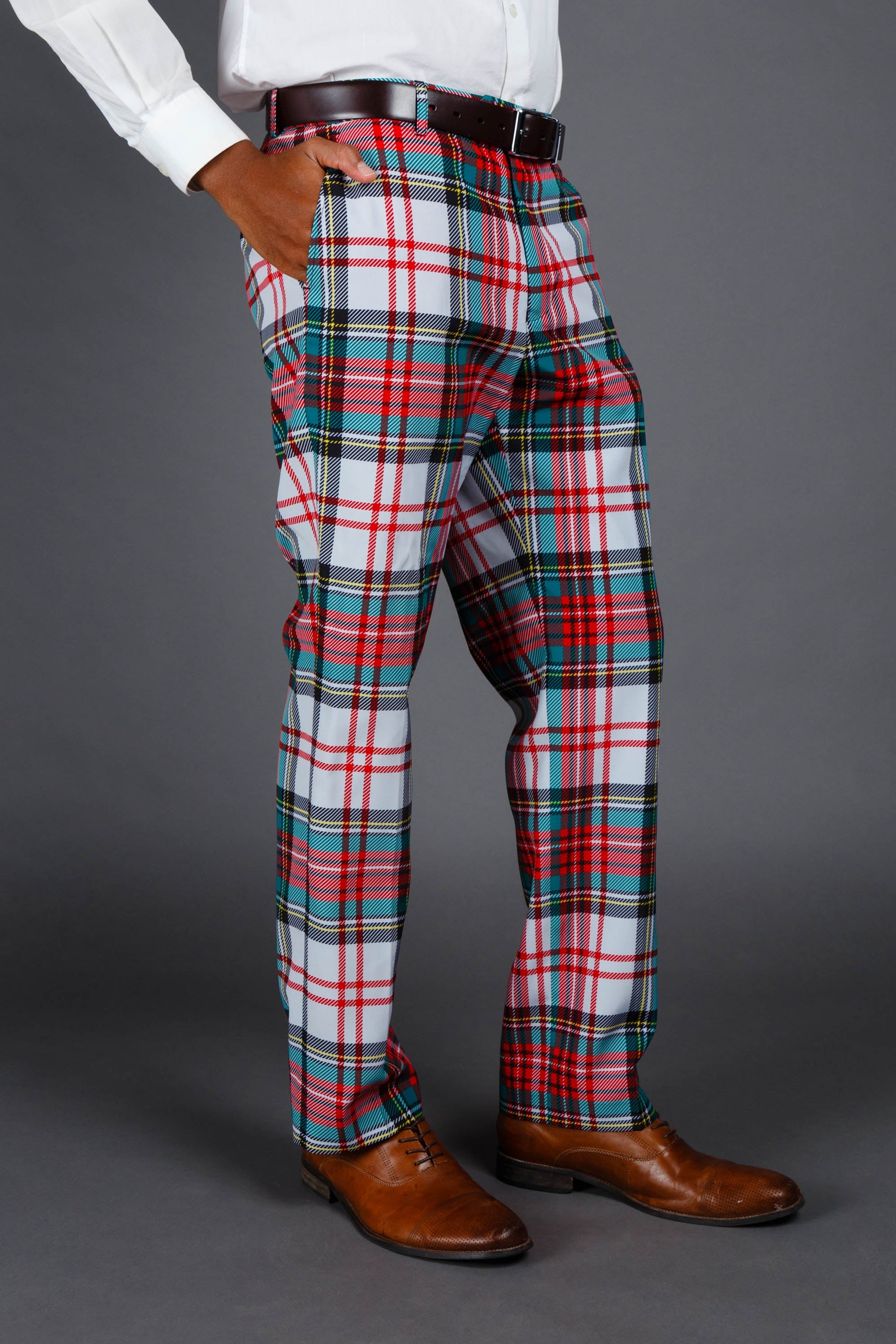  The Scotch On The Rocks | White Plaid Holiday Dress Pants