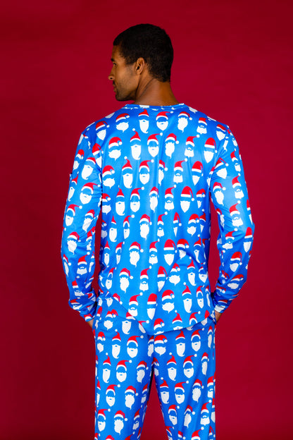  The 50 Shades Of Santa | Mens Blue Santa Faces Christmas Pajama Top