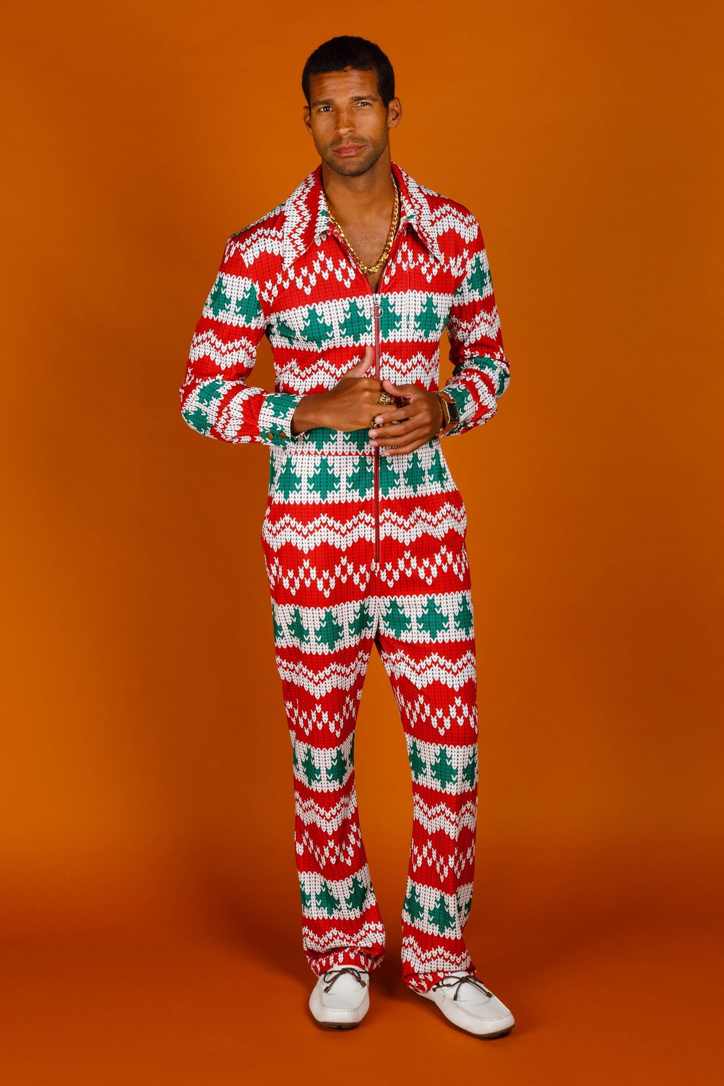  The Red Ryder | Men's Knit Print Christmas Flight Suit