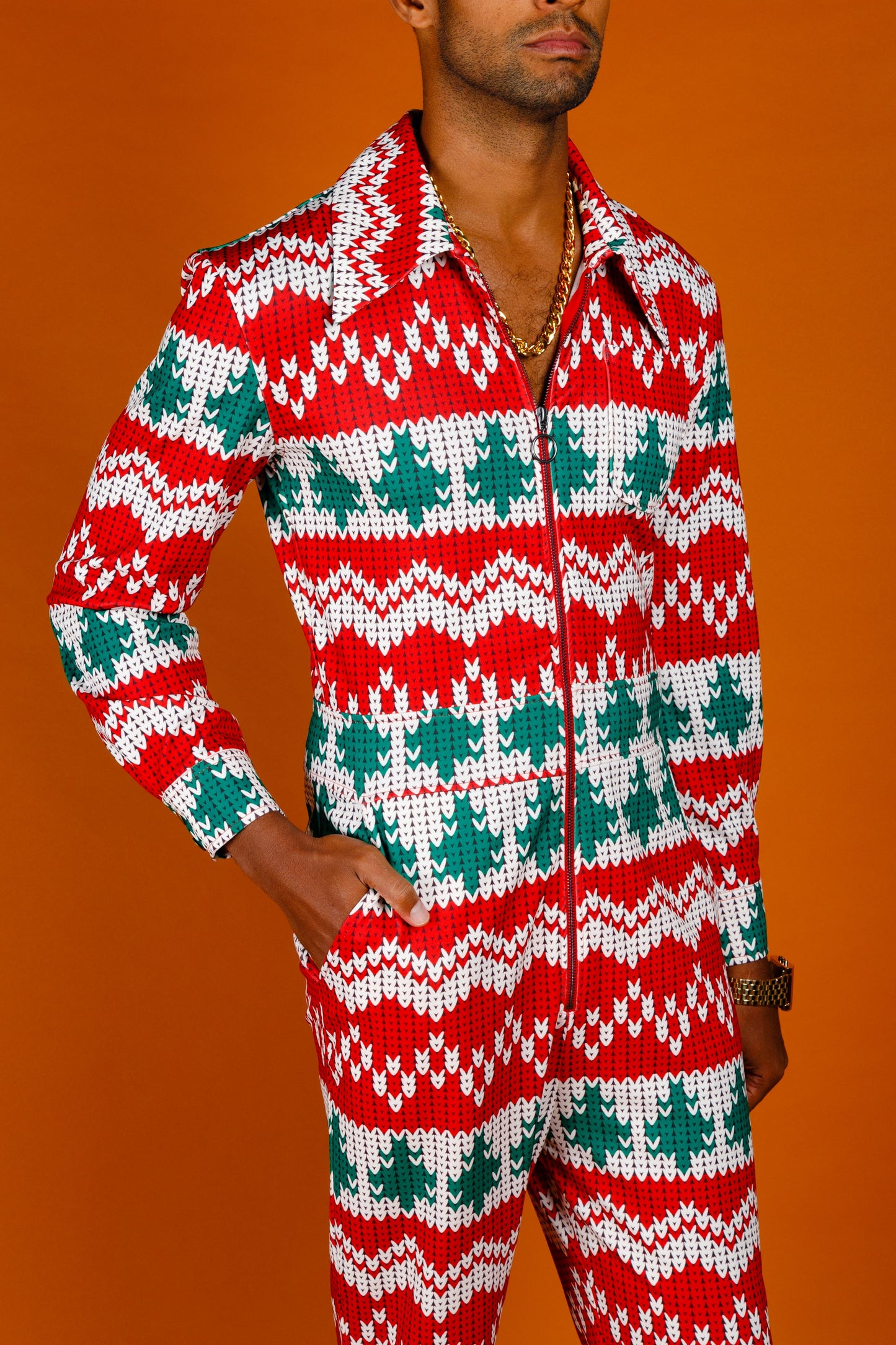  The Red Ryder | Men's Knit Print Christmas Flight Suit