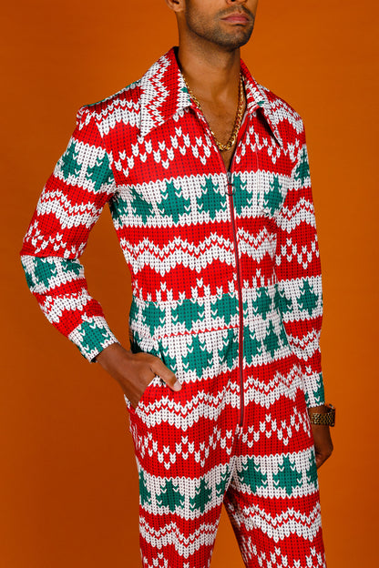  The Red Ryder | Men's Knit Print Christmas Flight Suit