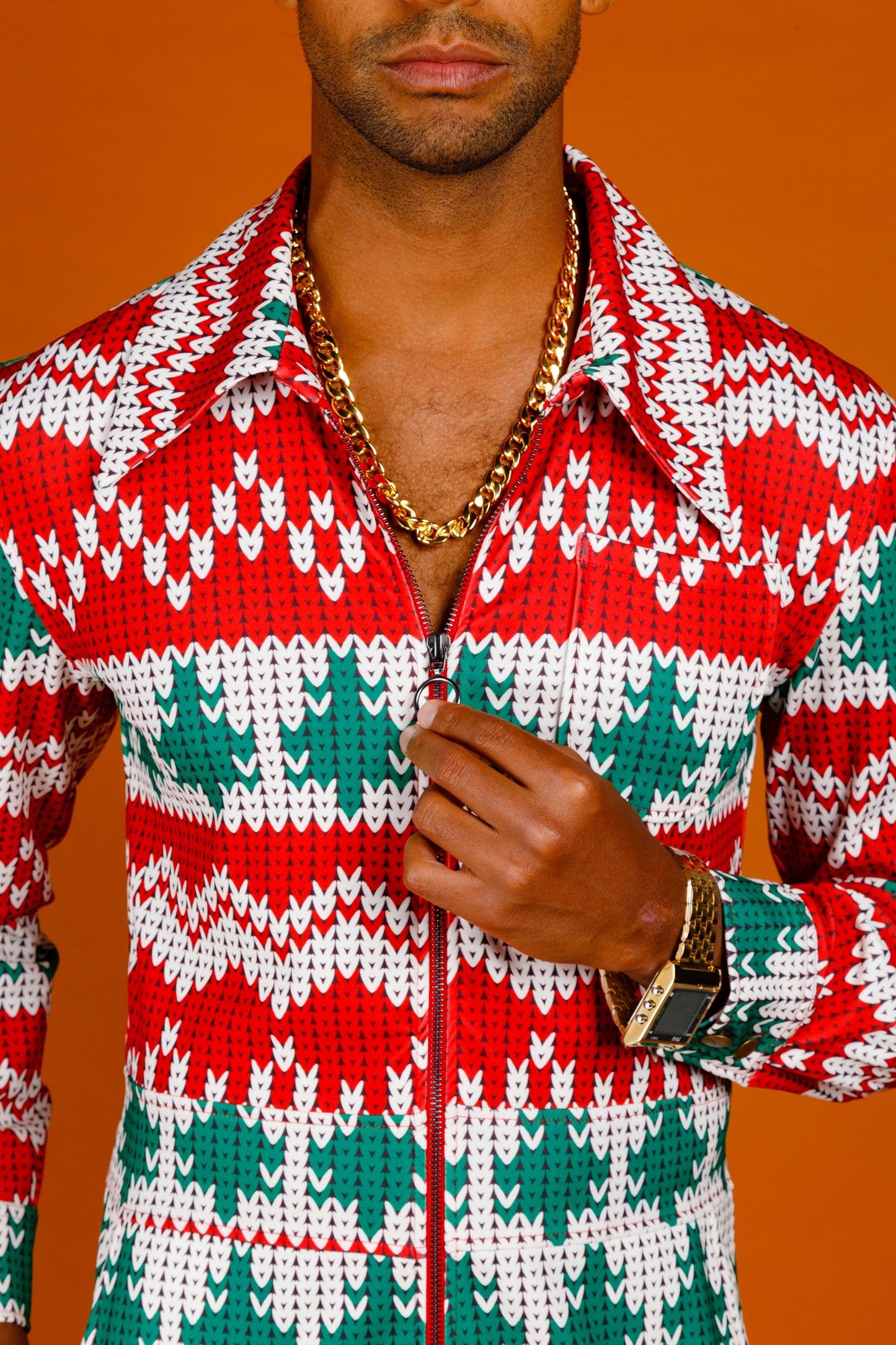 The Red Ryder | Men's Knit Print Christmas Flight Suit