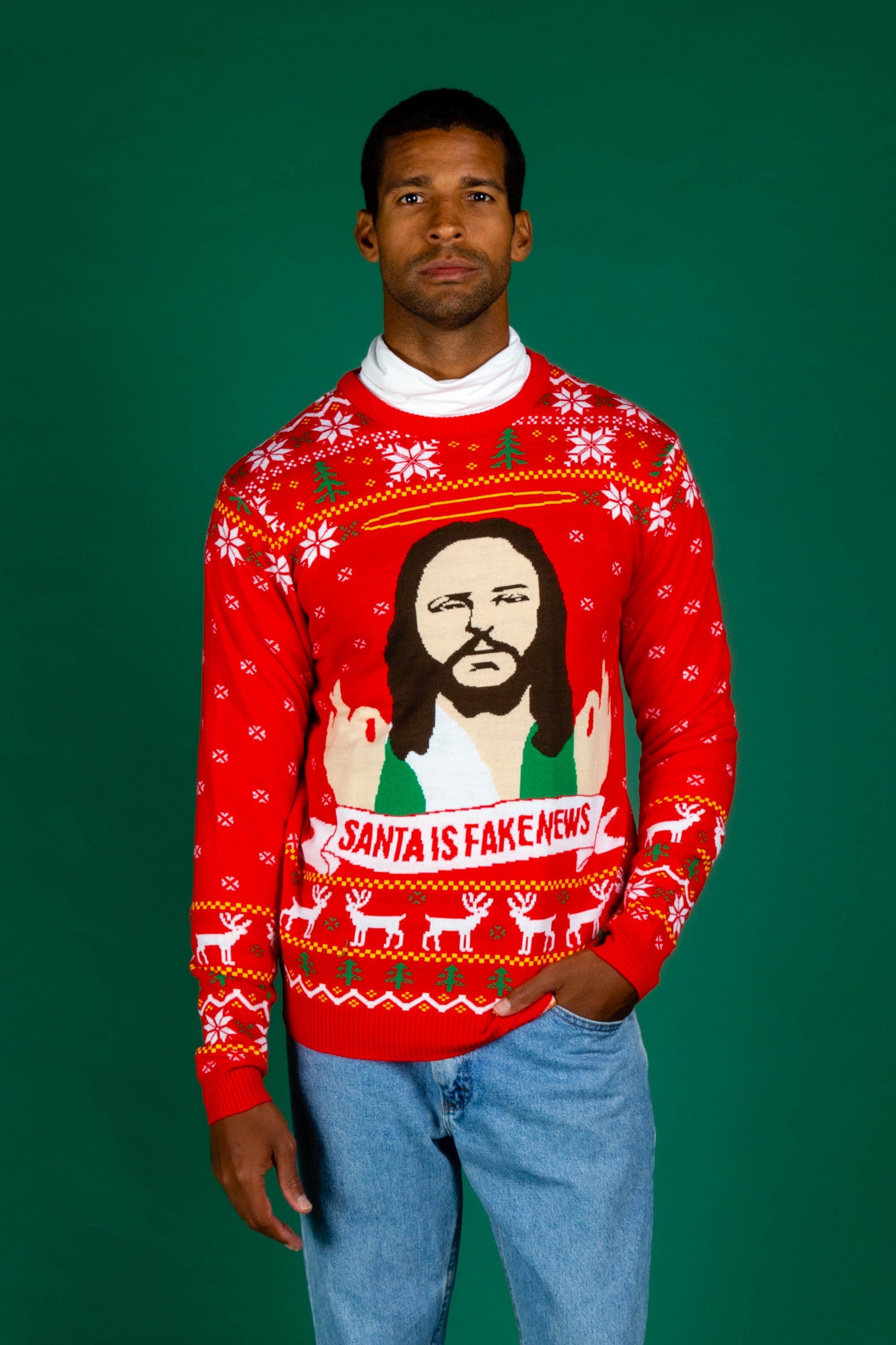  Santa Is Fake News | Men's Jesus Christ Xmas Sweater