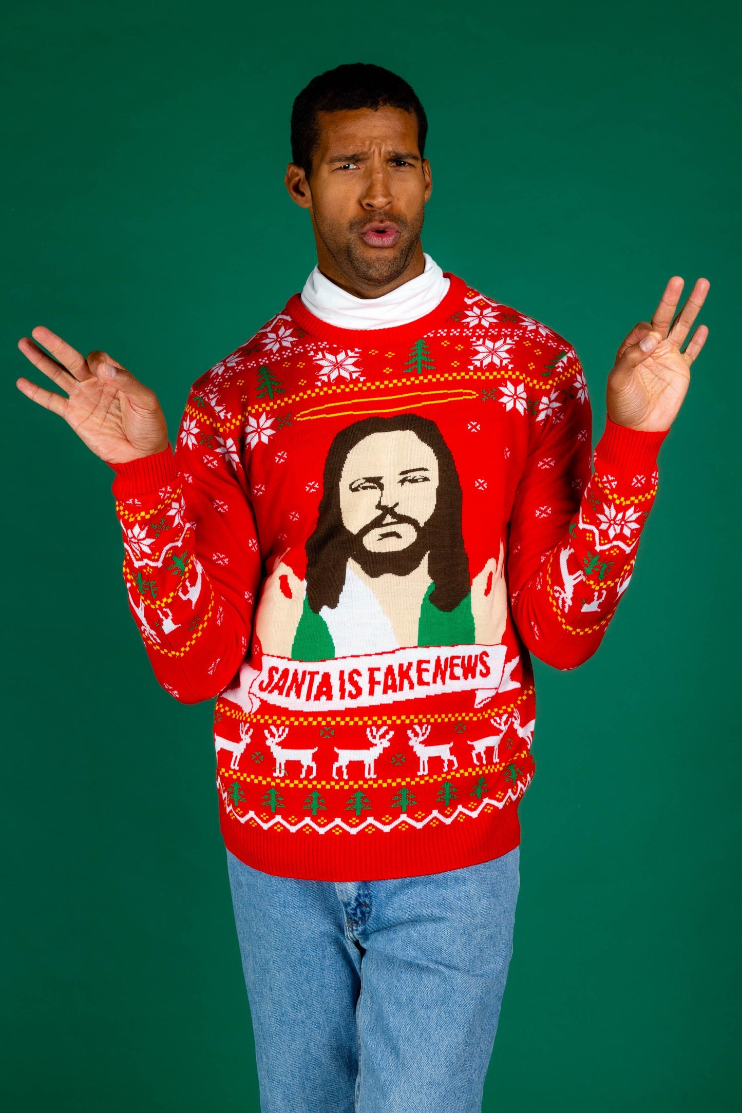  Santa Is Fake News | Men's Jesus Christ Xmas Sweater