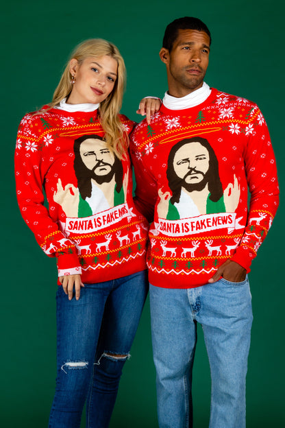  Santa Is Fake News | Men's Jesus Christ Xmas Sweater
