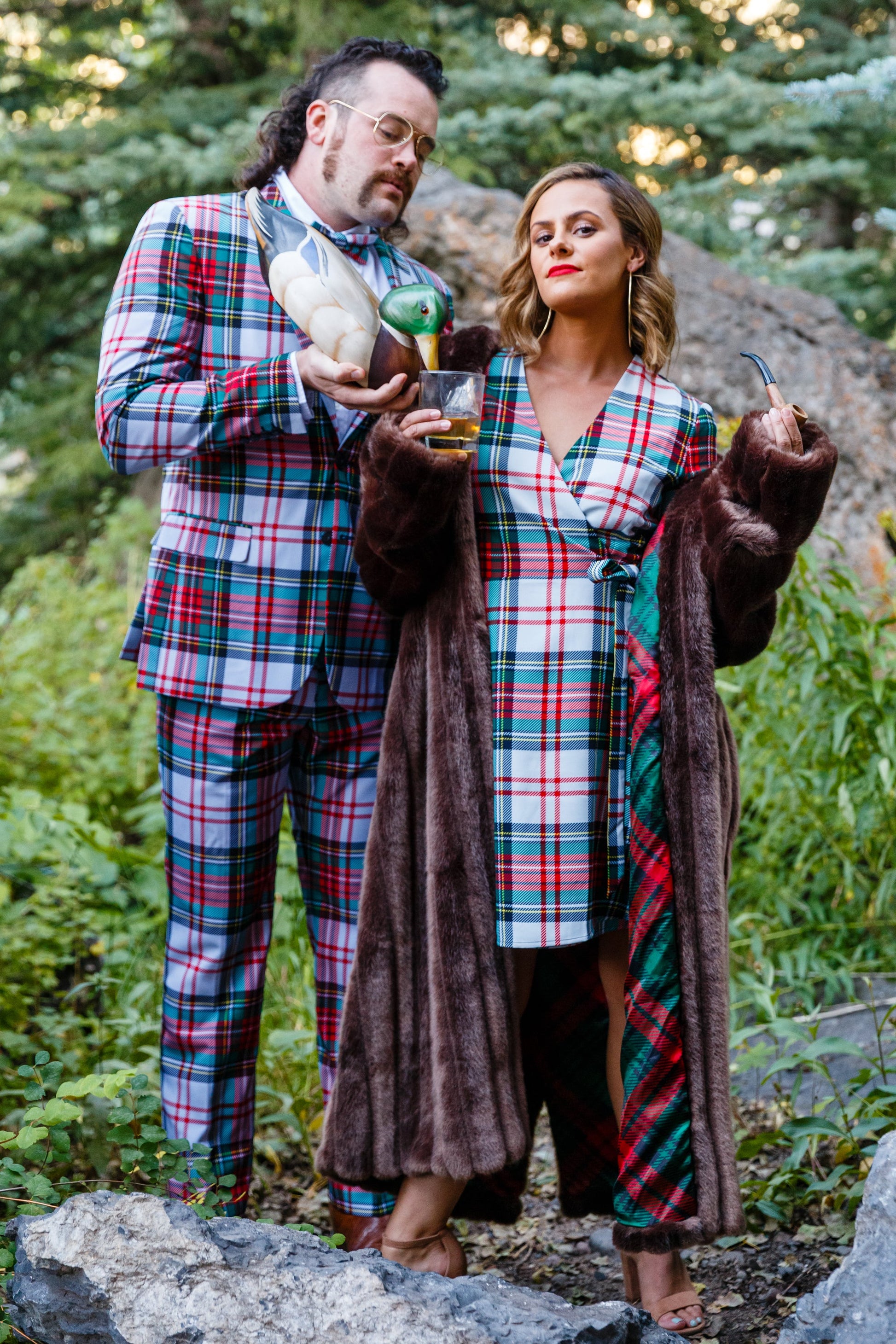  The Scotch On The Rocks | White & Red Plaid Christmas Wrap Dress