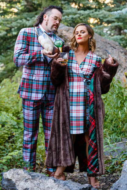  The Scotch On The Rocks | White & Red Plaid Christmas Wrap Dress