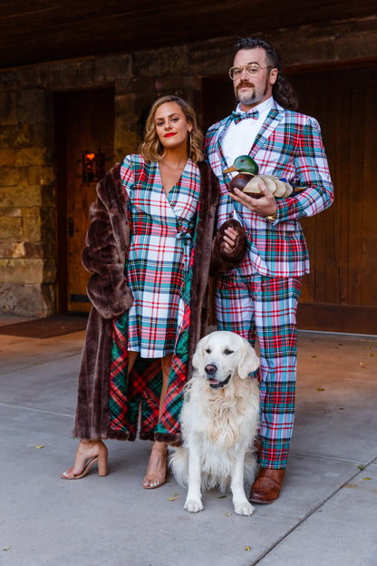  The Scotch On The Rocks | White & Red Plaid Christmas Wrap Dress