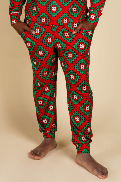  The Quilty Pleasure | Mens Red And Green Afghan Christmas Pajama Bottom