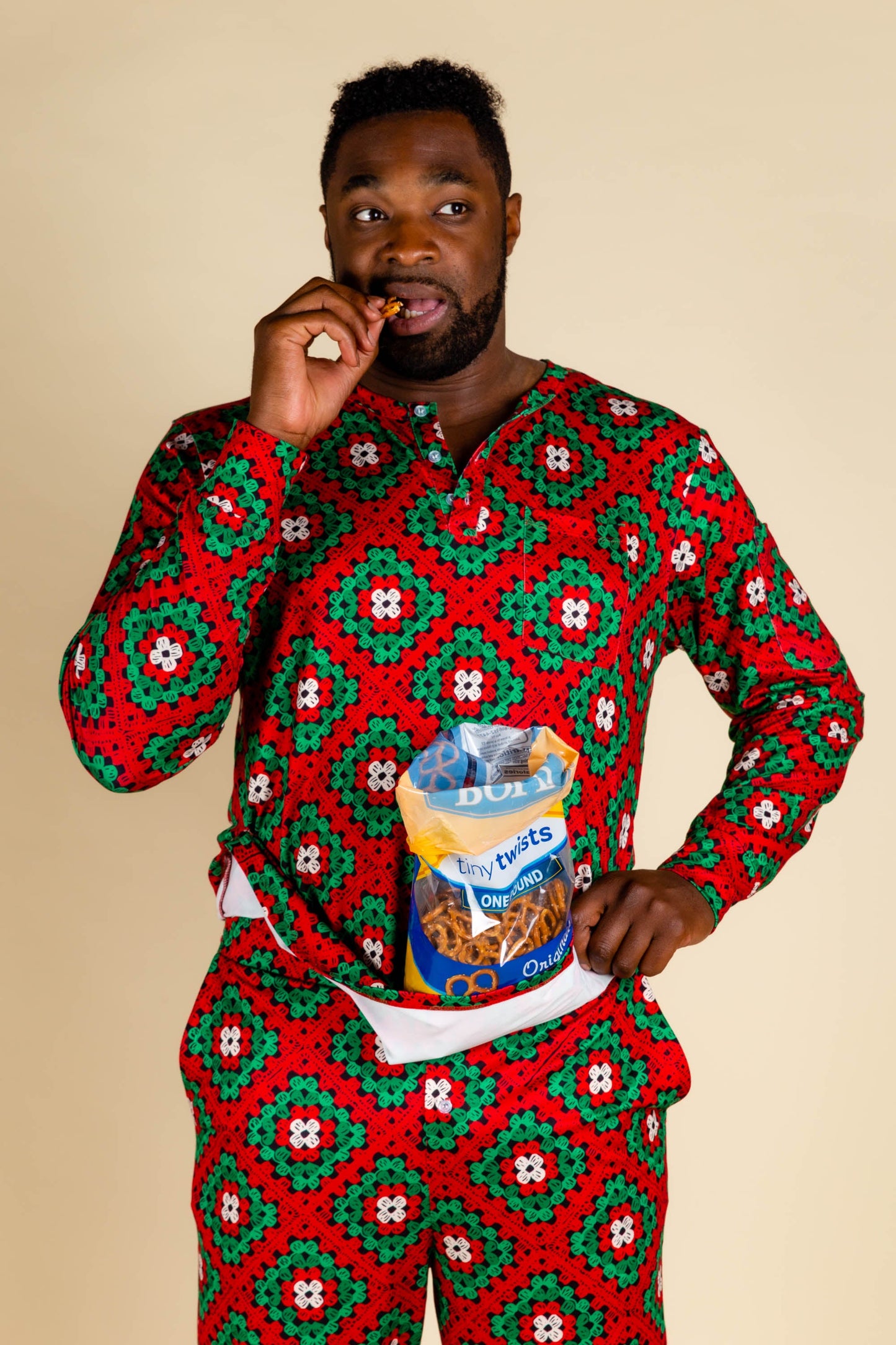  The Quilty Pleasure | Mens Red And Green Quilted Christmas Pajama Top