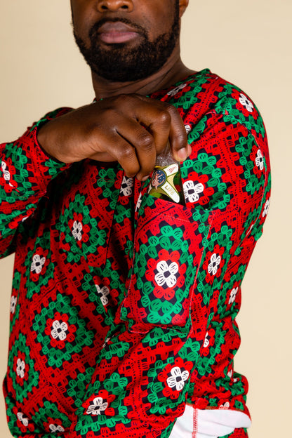  The Quilty Pleasure | Mens Red And Green Quilted Christmas Pajama Top