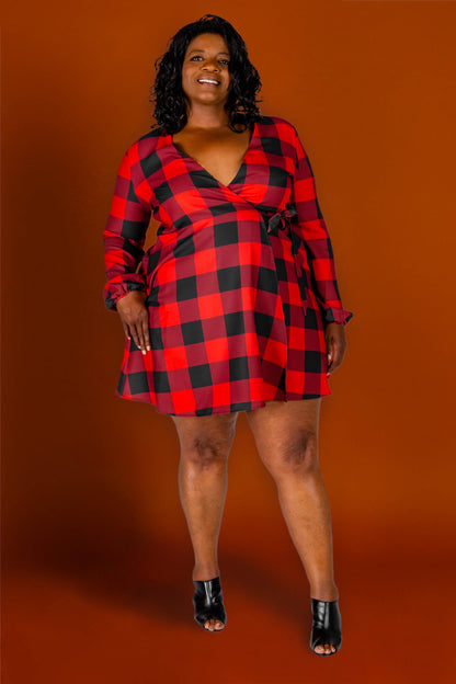  The Red & Black Lumberjack | Red Buffalo Check Christmas Wrap Dress