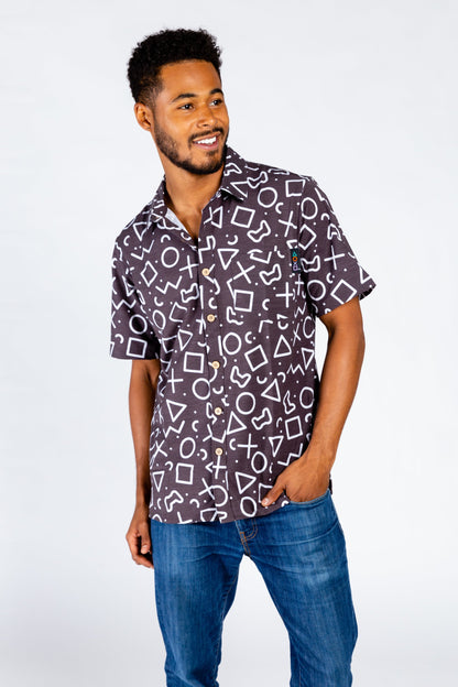  The Loading Screen | Black And White Button-Up Shirt Inspired By Playstation