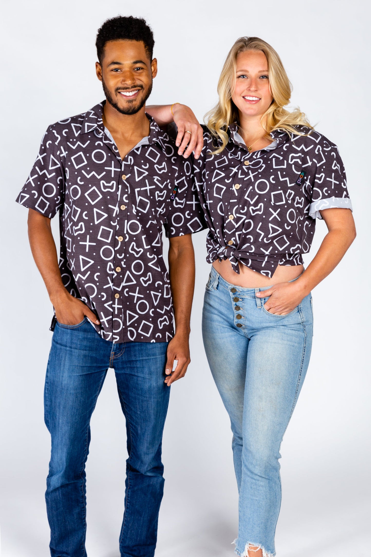  The Loading Screen | Black And White Button-Up Shirt Inspired By Playstation