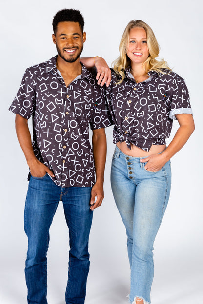 The Loading Screen | Black And White Button-Up Shirt Inspired By Playstation