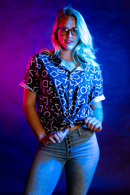  The Loading Screen | Black And White Button-Up Shirt Inspired By Playstation