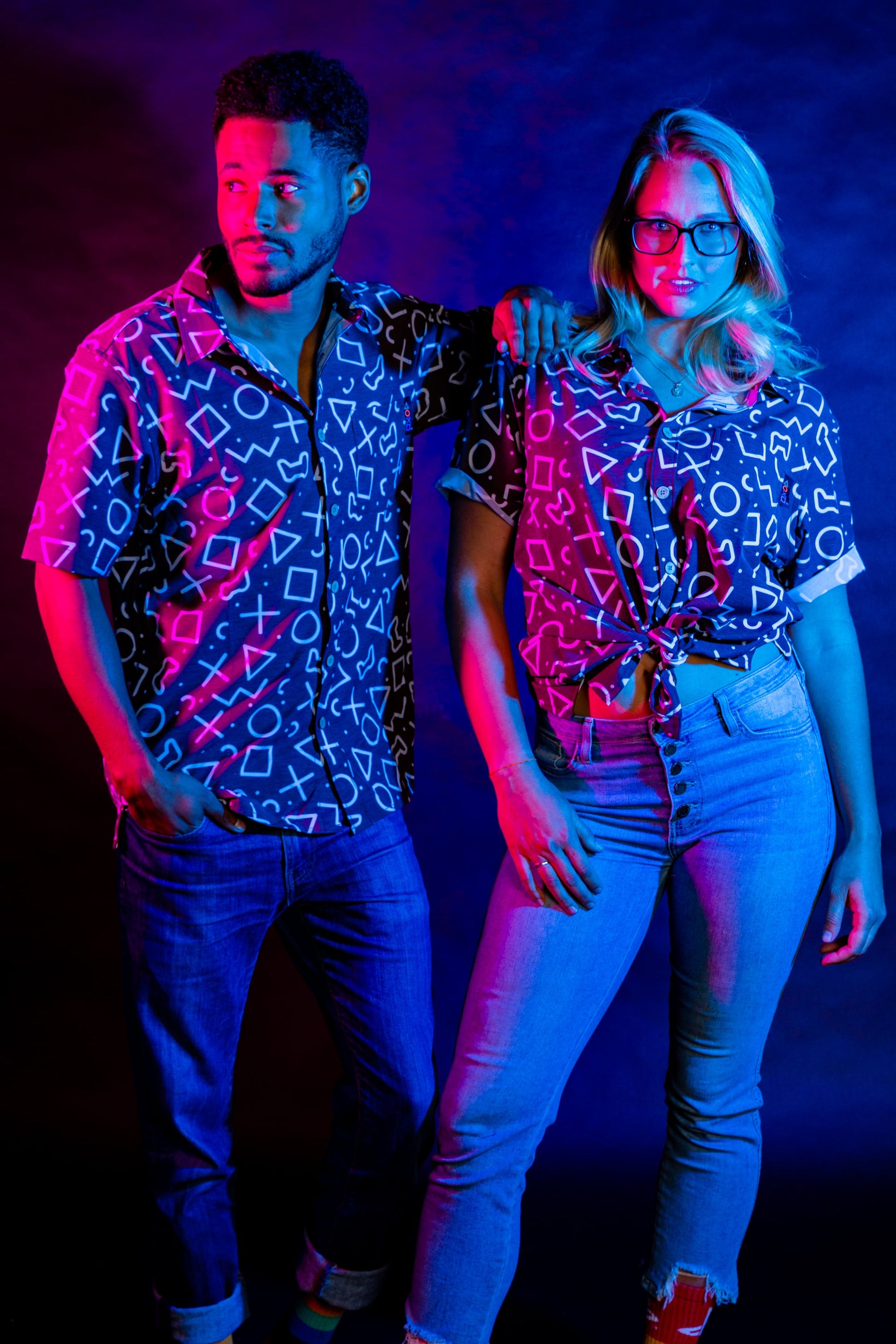  The Loading Screen | Black And White Button-Up Shirt Inspired By Playstation
