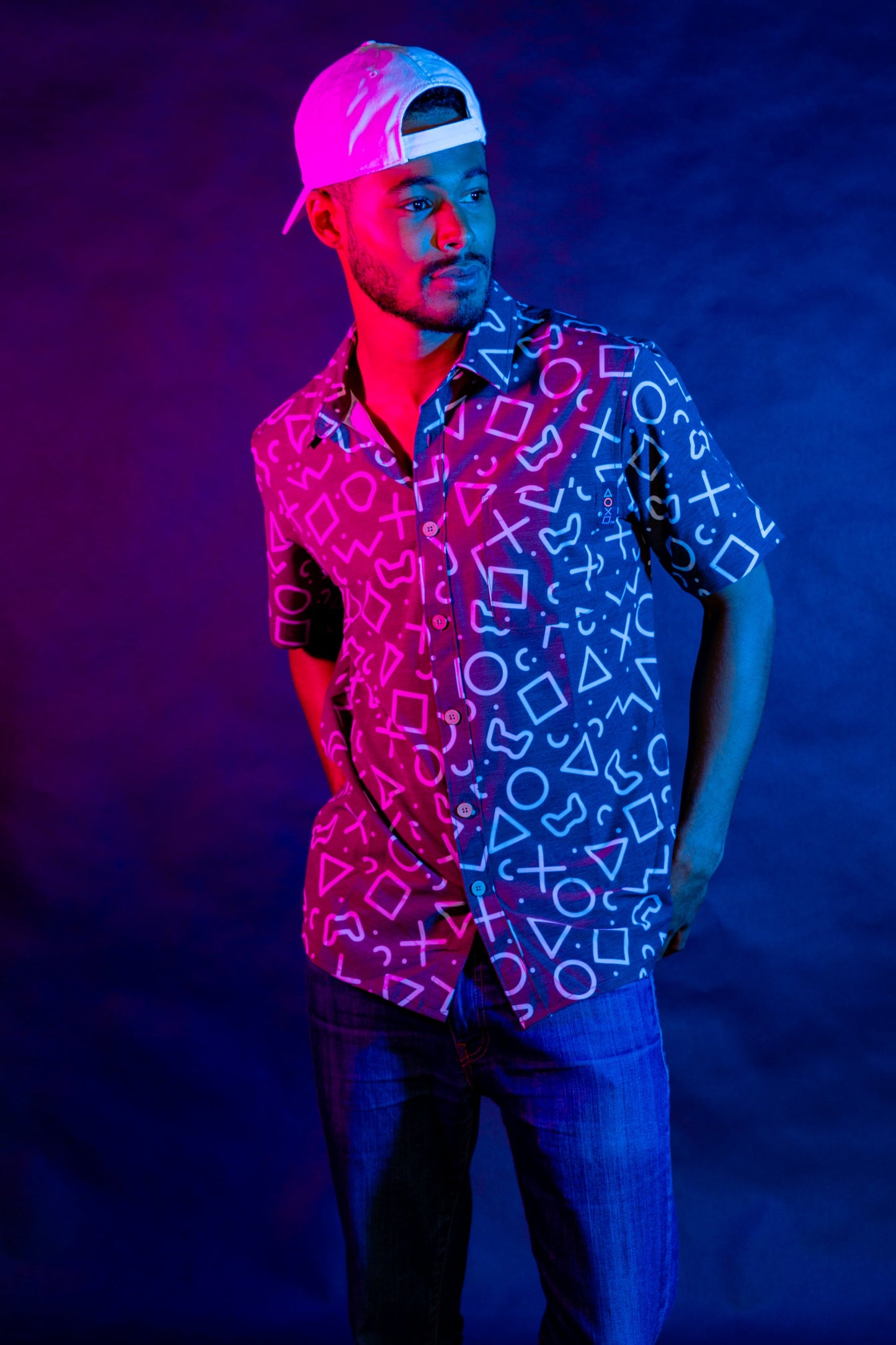  The Loading Screen | Black And White Button-Up Shirt Inspired By Playstation