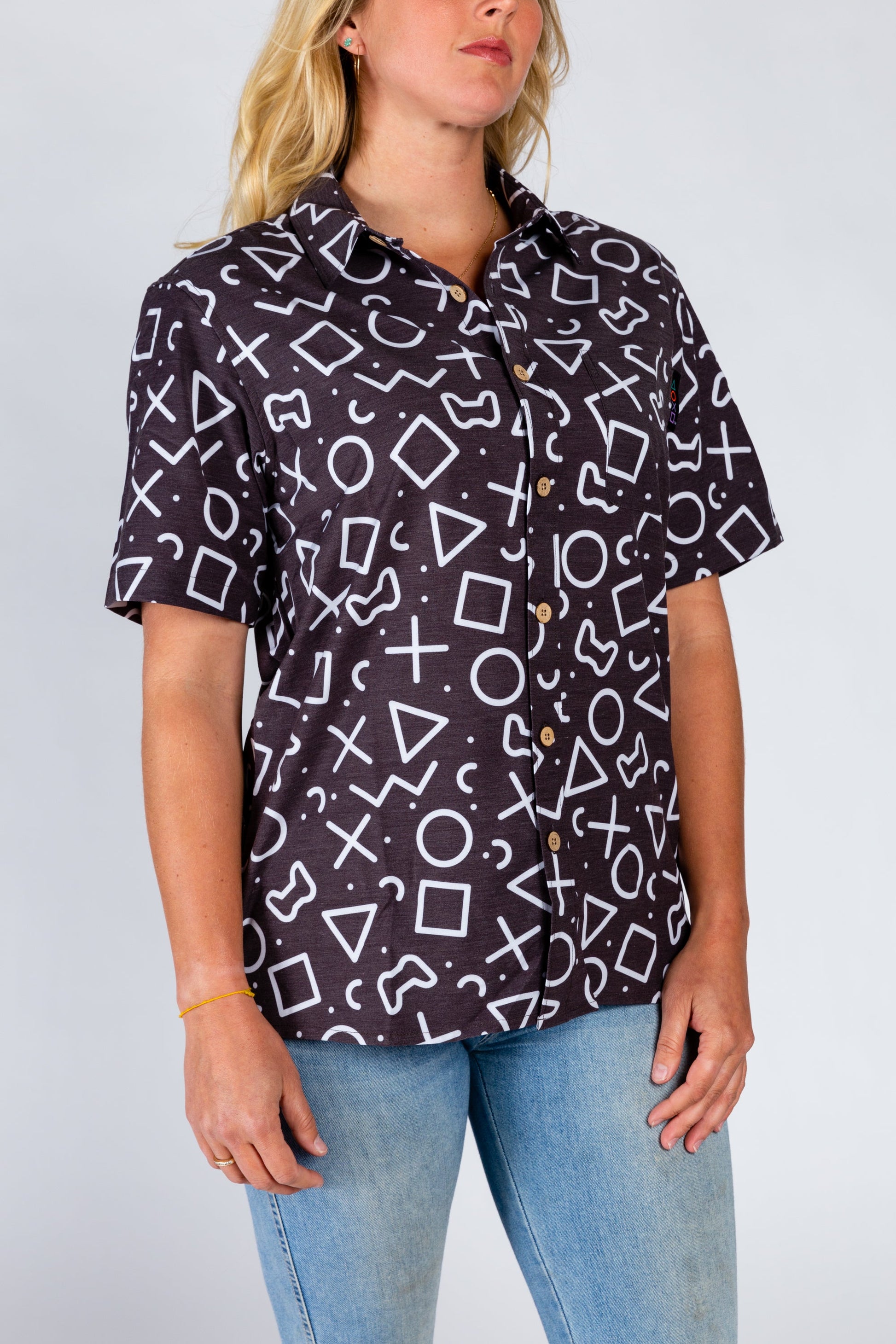 The Loading Screen | Black And White Button-Up Shirt Inspired By Playstation