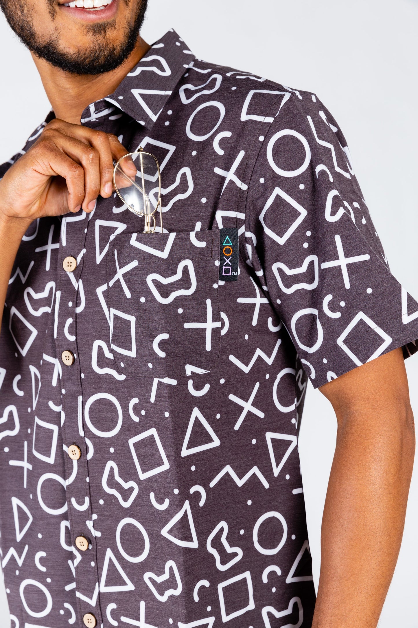  The Loading Screen | Black And White Button-Up Shirt Inspired By Playstation