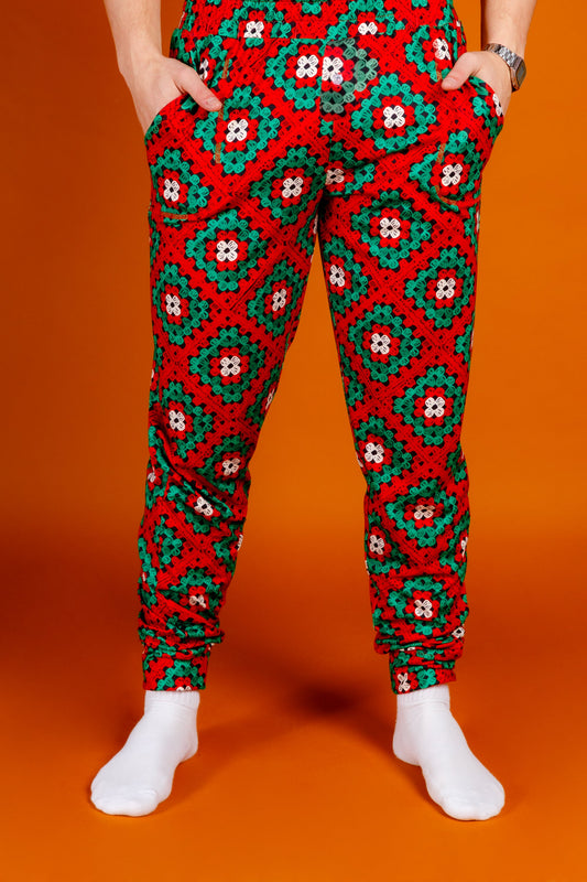  The Quilty Pleasure | Mens Red And Green Afghan Christmas Pajama Bottom