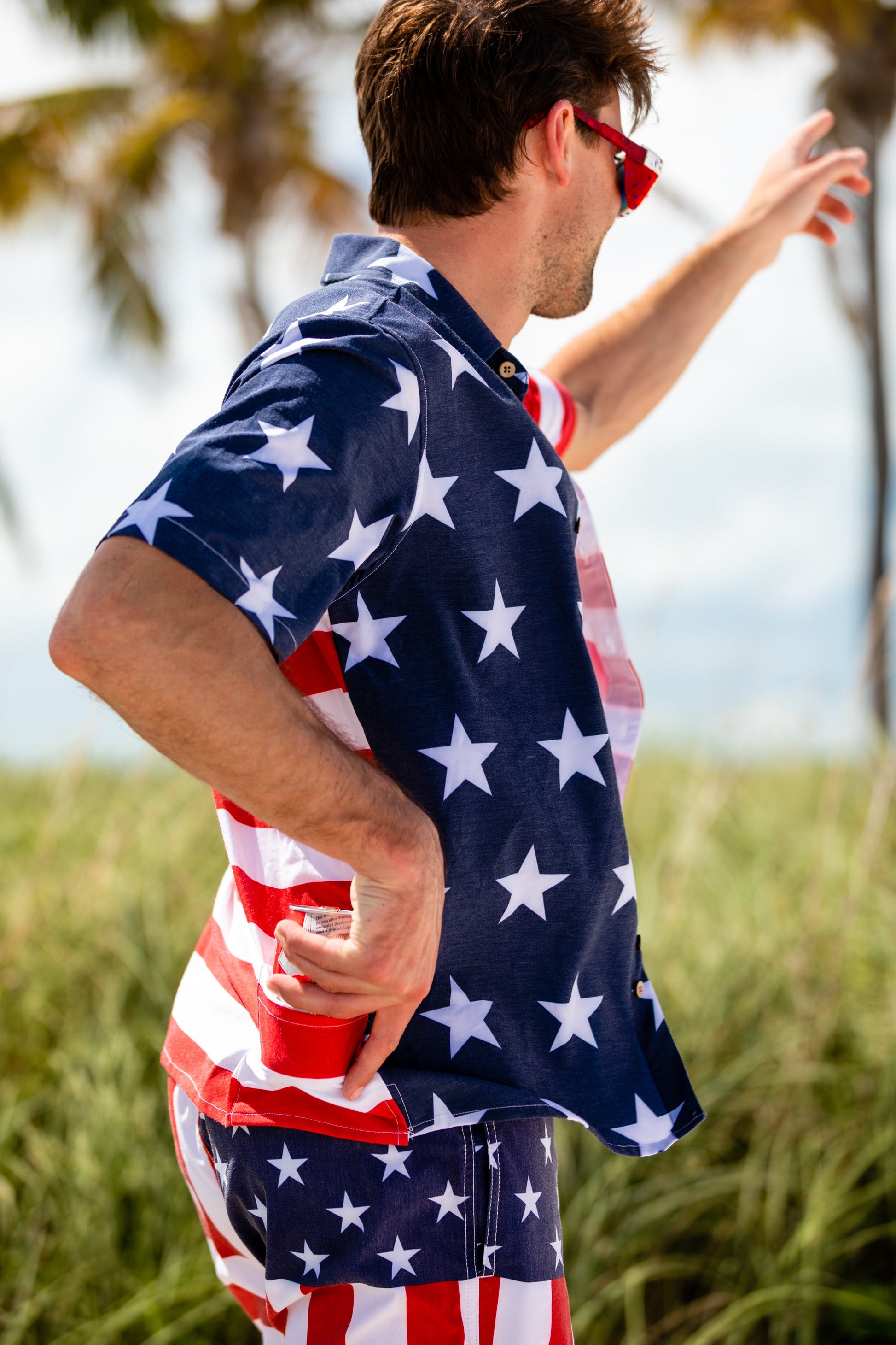  The Johnny Adams | Men's American Flag Stretch Hawaiian Shirt