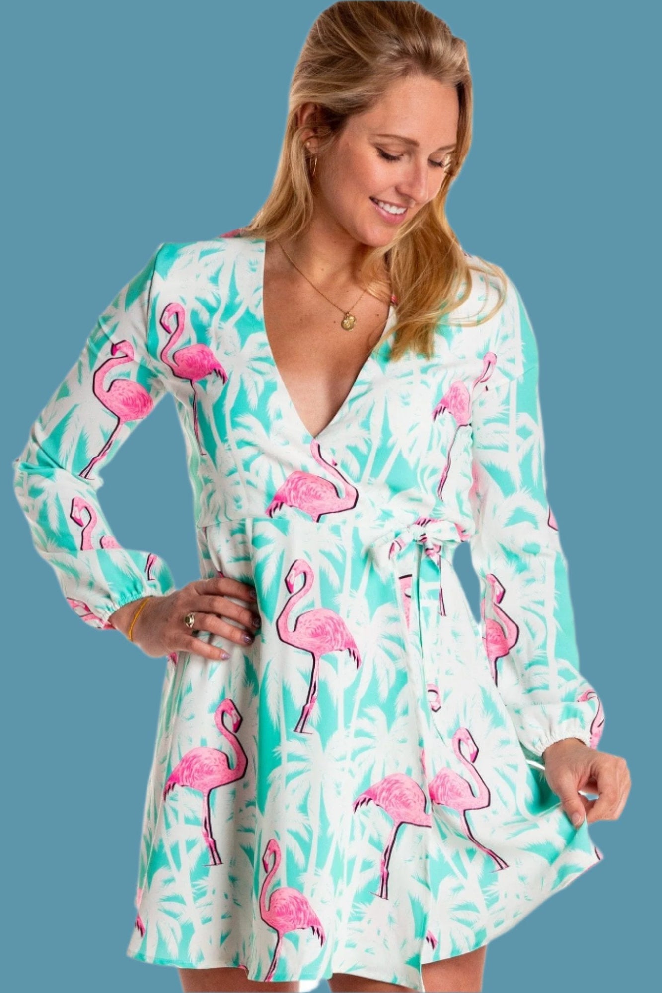  La Flamenca | Flamingos Wrap Dress