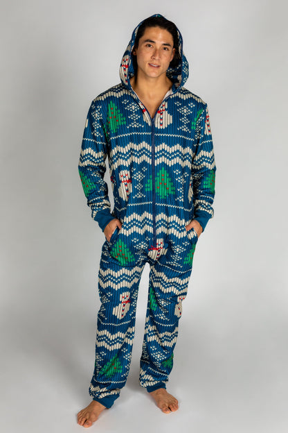  The Eggnog Aficionado | Blue Snowman Print Christmas Onesie
