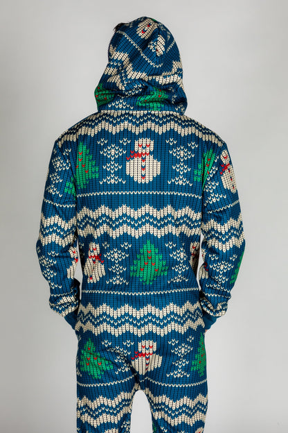  The Eggnog Aficionado | Blue Snowman Print Christmas Onesie