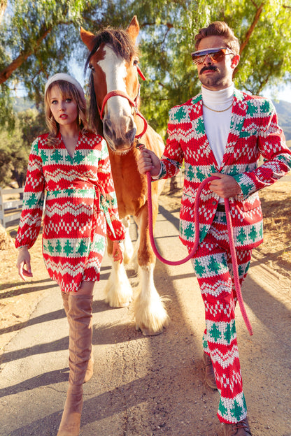  The Red Ryder | Knit Print Christmas Wrap Dress
