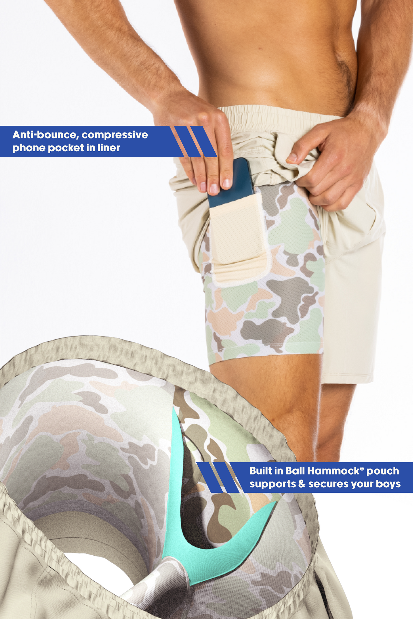  The Lieutenant | Khaki And Camo Ball Hammock® 5 Inch Athletic Shorts