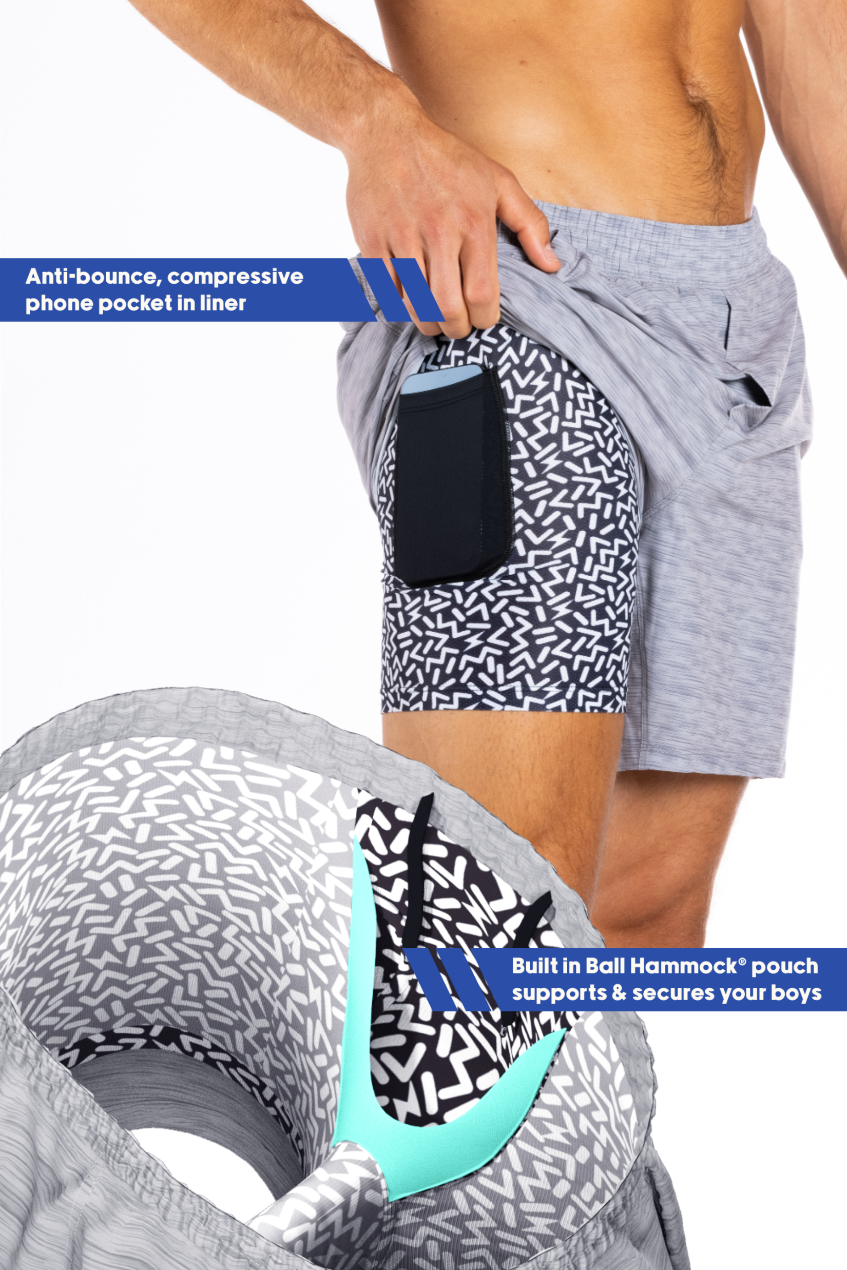  The Junk Trunks | Grey Ball Hammock® 7 Inch Athletic Shorts