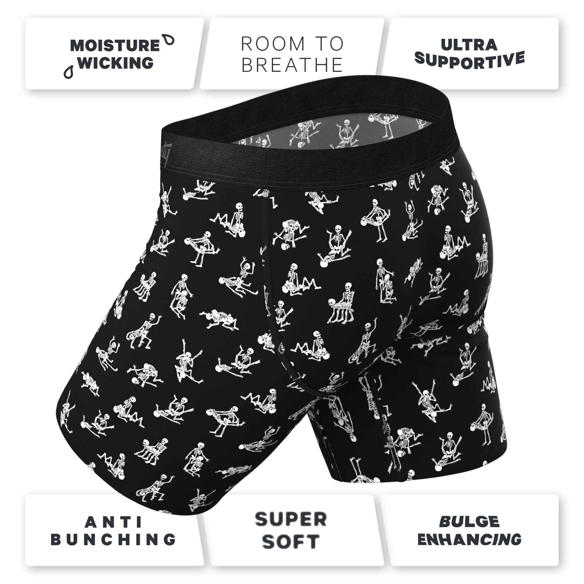  The Bare Back Bones | Glow In The Dark Skeletons Long Leg Ball Hammock® Pouch Underwear With Fly